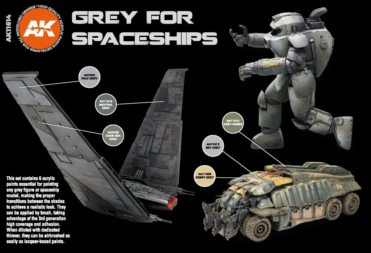 AK Interactive 3rd Gen Acrylic Grey for Spaceships Set (AK11614) - Loaded Dice