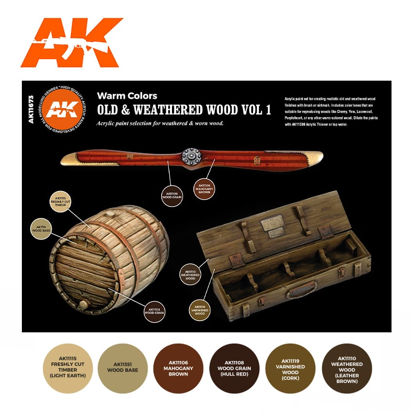 AK Interactive 3rd Gen Acrylic Old & Weathered Wood Vol. 1 - Loaded Dice