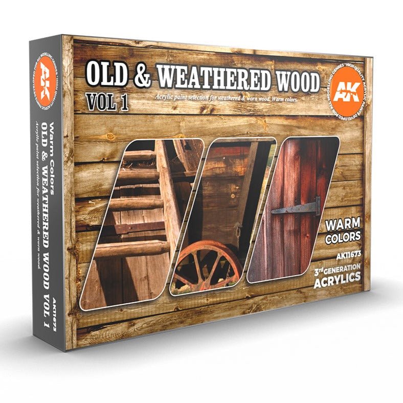 AK Interactive 3rd Generation acrylic paint Old & Weathered Wood Vol. 1 17ml dropper bottle