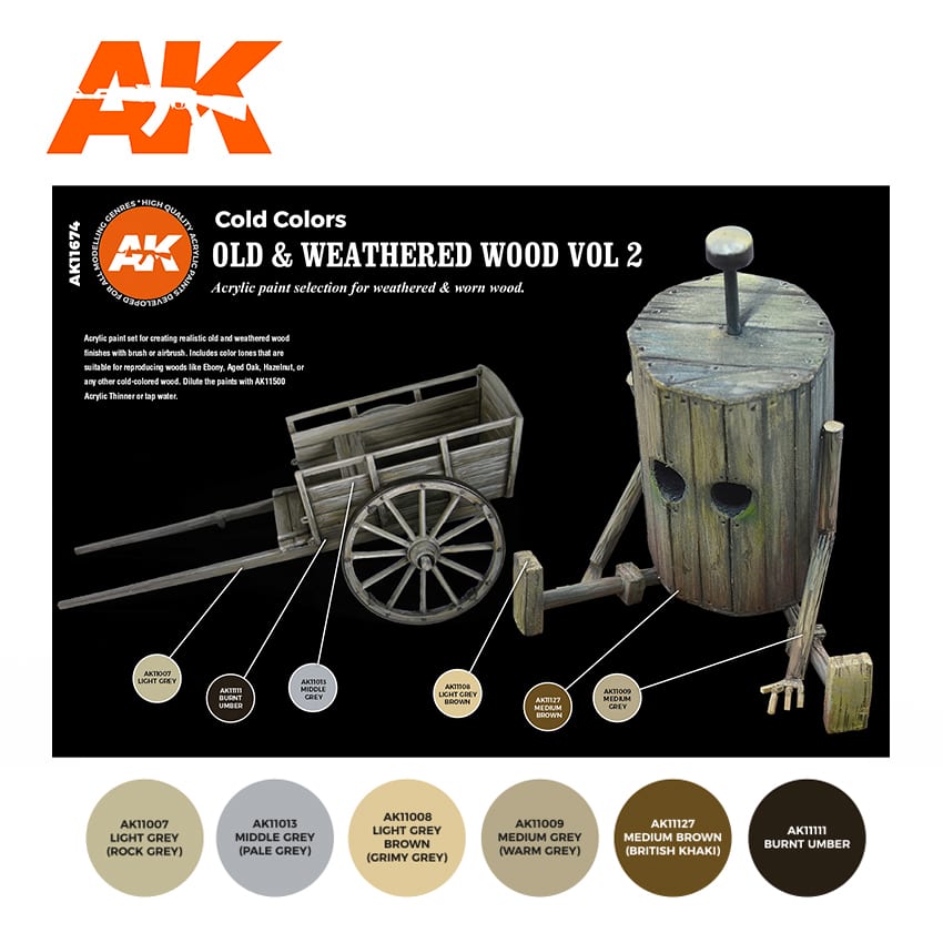 AK Interactive 3rd Gen Acrylic Old & Weathered Wood Vol. 2 - Loaded Dice
