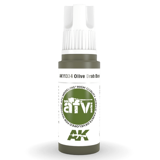AK Interactive 3rd Generation acrylic paint Olive Drab Base 17ml dropper bottle
