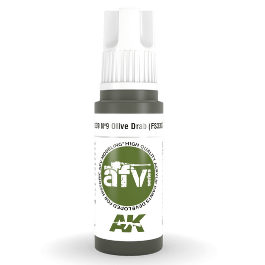 AK Interactive 3rd Generation acrylic paint Olive Drab Nº 9 (FS33070) 17ml dropper bottle