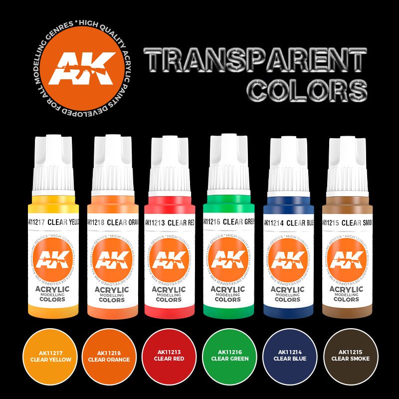 AK Interactive 3rd Gen Acrylic Transparent Colors Set (AK11758) - Loaded Dice