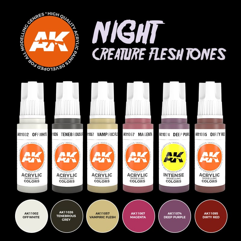 AK Interactive 3rd Gen Night Creatures Flesh Tones set: six bottles from off-white to dirty red