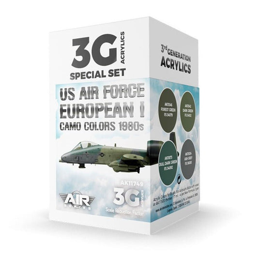 AK Interactive 3rd Generation acrylic paint set US Air Force European Camo Colors 1980s Set
