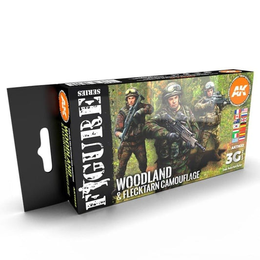 AK Interactive 3rd Generation acrylic paint set Woodland & Flecktarn Camouflages