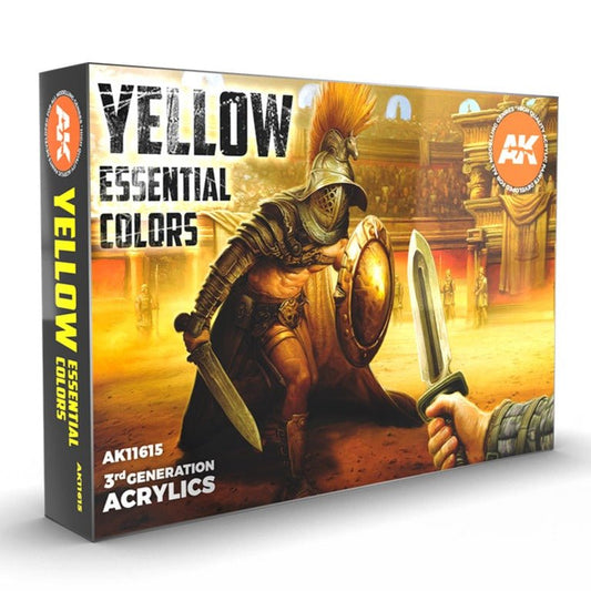 AK Interactive 3rd Generation acrylic paint set 3rd Genacrylic Yellow Essential Colors Set