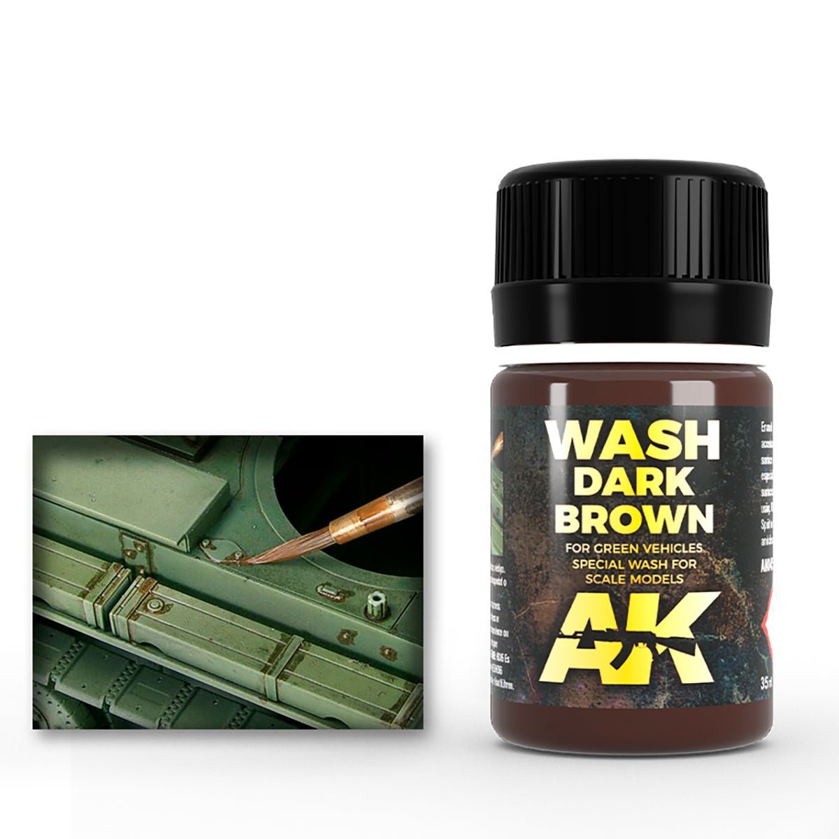 AK Interactive Dark Brown Wash for Green Vehicles weathering product for scale models