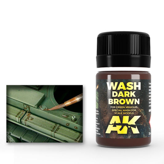 AK Interactive Dark Brown Wash for Green Vehicles weathering product for scale models