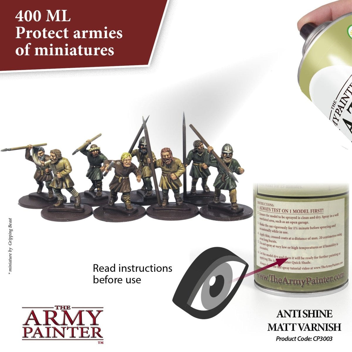 Army Painter Anti-Shine Matt Varnish 400ml sprayed over a painted miniature unit