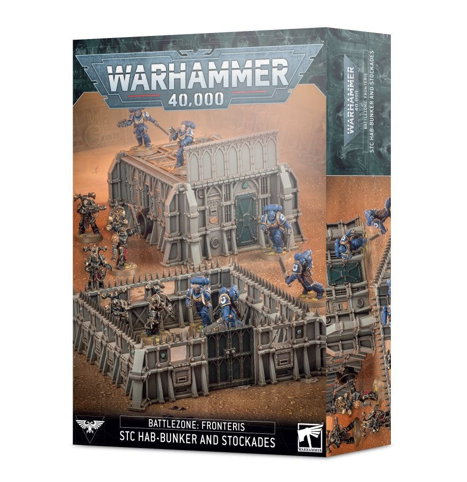 Warhammer 40,000 Battlezone Fronteris STC Hab-Bunker and Stockades box with painted terrain