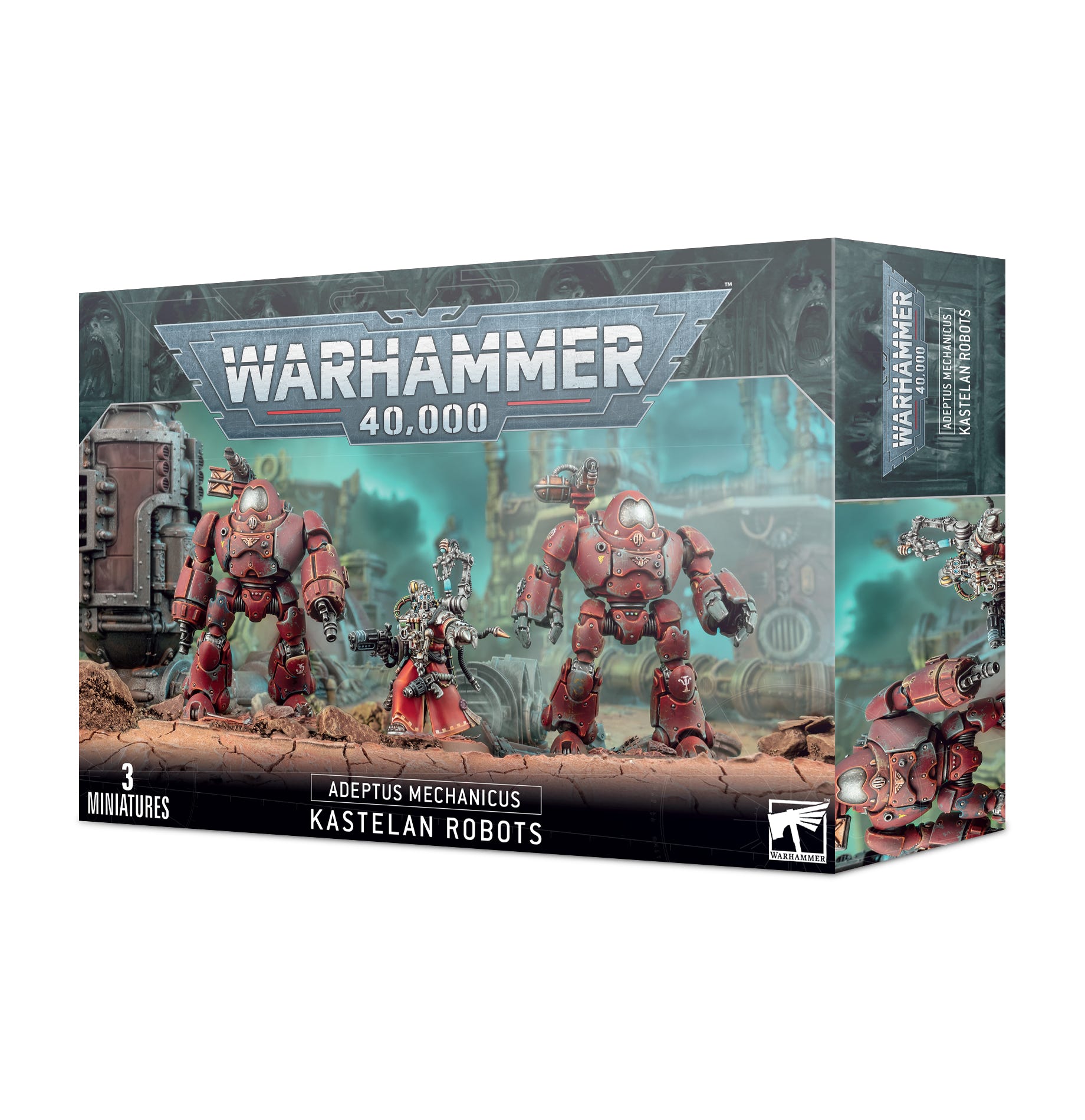 Games Workshop Warhammer 40,000 Adeptus Mechanicus Kastelan Robots box front, 3 miniatures